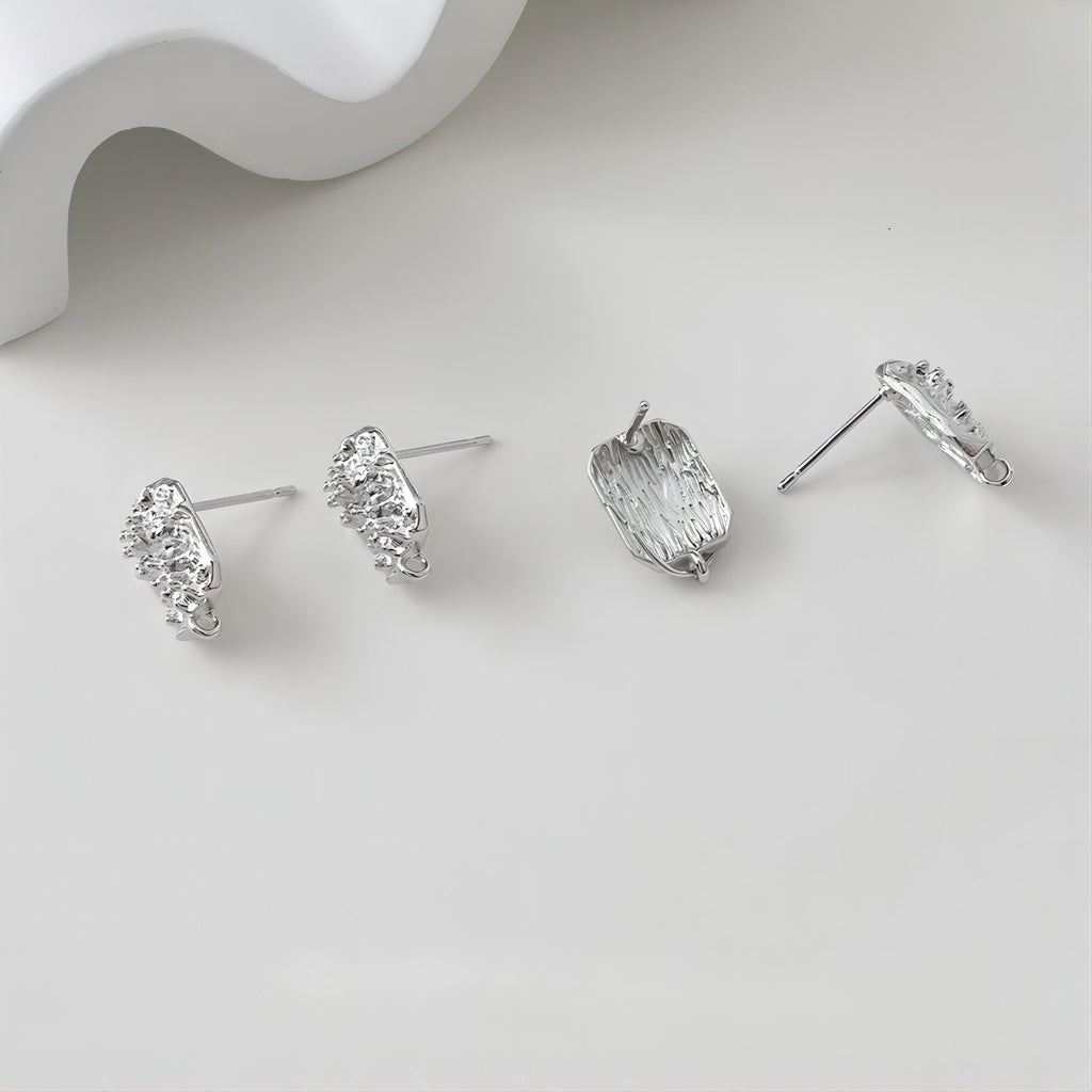 Rectangular Concave Convex Ear Post With Loop, S925 Silver Ear Pin Nickel Free, Gold/Silver Ear Stud, Hypoallergenic Earring Findings GE072