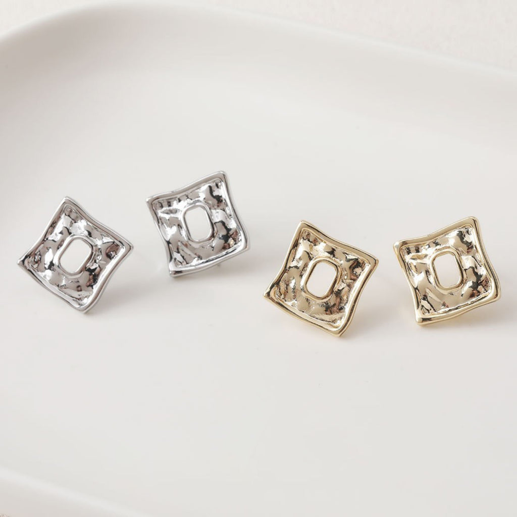 Pendientes con pasador cuadrado irregular y aro, pavé de circonitas, oro de 14 quilates, pasador de plata S925 sin níquel, fornitura hipoalergénica GZ243