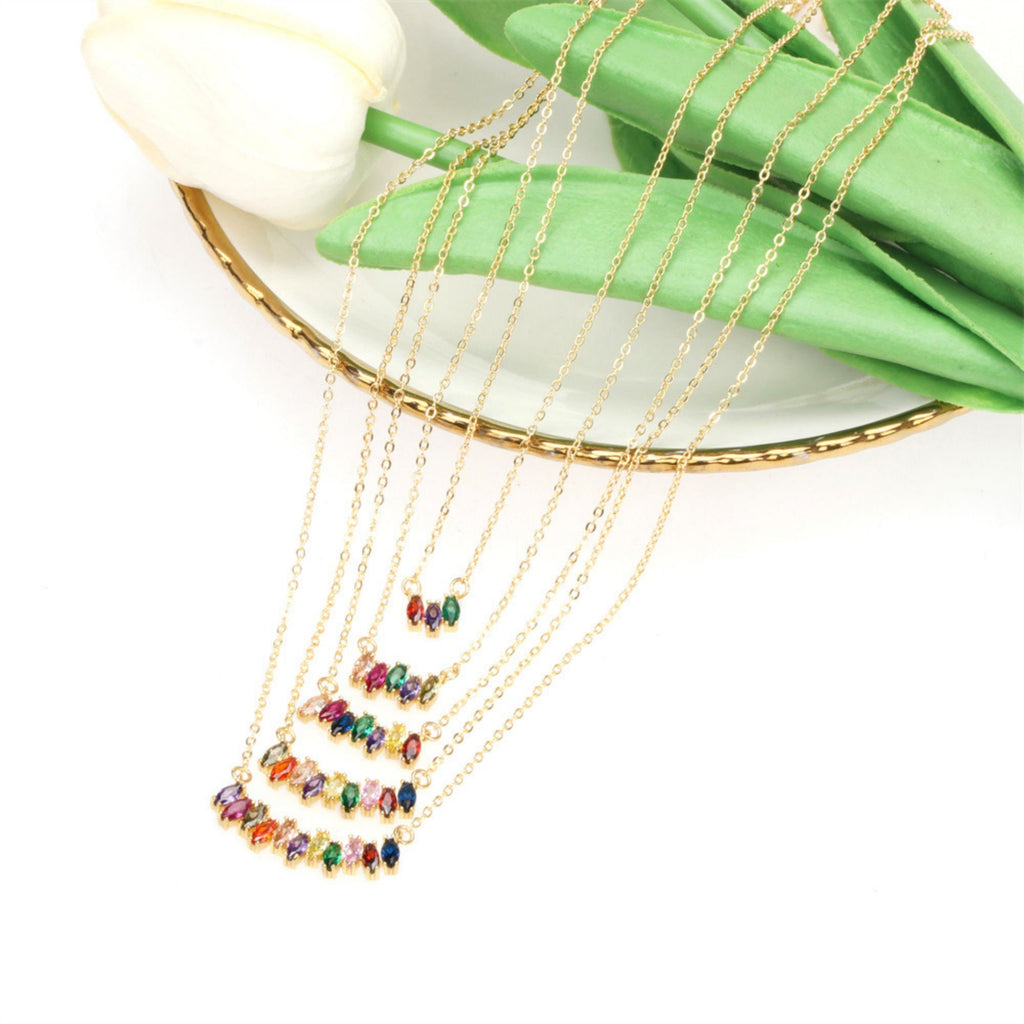 Rainbow Cubic Tennis Connector, 4mm CZ, 18K Gold Plated CZ Pave Tennis Pendant, Bracelet Making Charm, Jewelry Findings S20540