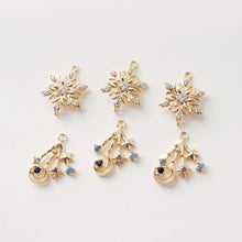 Load image into Gallery viewer, CZ Pave Moon⋆ Charm, Cubic Zircon Crystal Pendant, CZ Snowflake Charms,  Real Gold Plated Brass Earring Charms, Jewelry Findings BB037