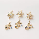 CZ Pave Moon⋆ Charm, Cubic Zircon Crystal Pendant, CZ Snowflake Charms,  Real Gold Plated Brass Earring Charms, Jewelry Findings BB037