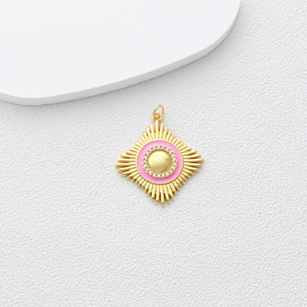 Rhombic Charm, Diamond Brushed Pendant, Real Gold Plated Earring Charms, Jewelry Findings S1365