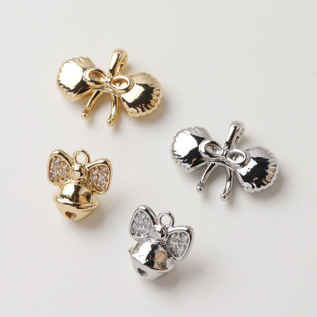Bow Tie Charm, Bow Tie Bell Charm, Cubic Pendant, Earring Pendants, Real Gold Plated Brass Earring Charms, Jewelry Findings GZ729