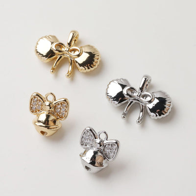 Bow Tie Charm, Bow Tie Bell Charm, Cubic Pendant, Earring Pendants, Real Gold Plated Brass Earring Charms, Jewelry Findings GZ729