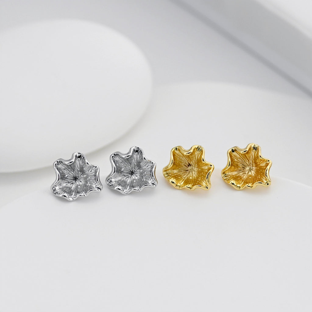 Flower Earring Post, 18K Real Gold Plated Brass Stud Earring With Loop, s925 silver pin, Nickel Free, Earring Finding D0482