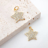 Gold Star Charms, 12mm Shiny Crystal Cubic Star Pendant, 18K Gold Plated, Necklace charms, Jewelry Findings S691