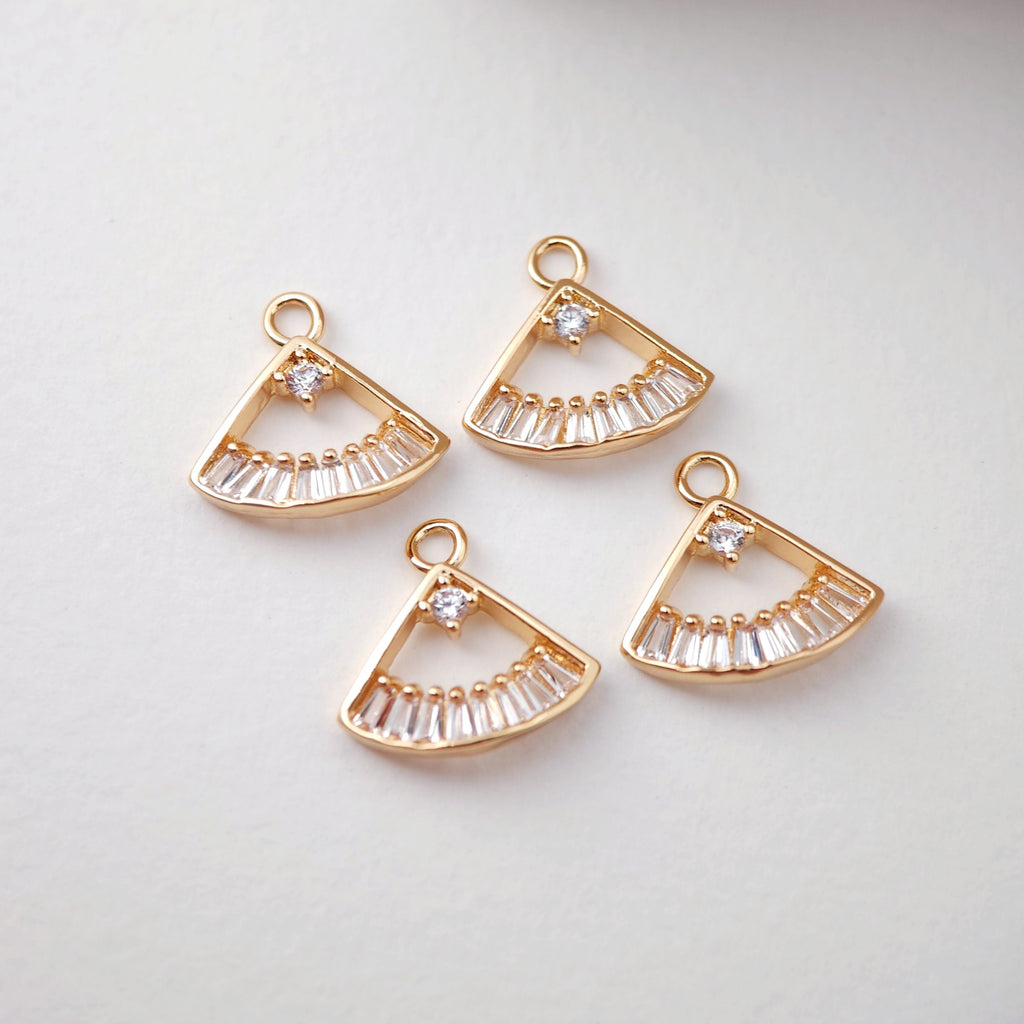 CZ Pave Fan Shape Charm, Cubic Rhombic Pendant, Earring Pendant, Real Gold Plated Brass Earring Charms, Jewelry Findings D0076
