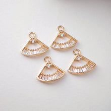 Load image into Gallery viewer, CZ Pave Fan Shape Charm, Cubic Rhombic Pendant, Earring Pendant, Real Gold Plated Brass Earring Charms, Jewelry Findings D0076