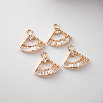 CZ Pave Fan Shape Charm, Cubic Rhombic Pendant, Earring Pendant, Real Gold Plated Brass Earring Charms, Jewelry Findings D0076
