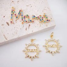 Load image into Gallery viewer, Gold Sun Mom Pendant, Sun Mom Pave Charm, 18K Gold Plated Brass, 19mm, Necklace Making Charm, Jewelry Findings S374