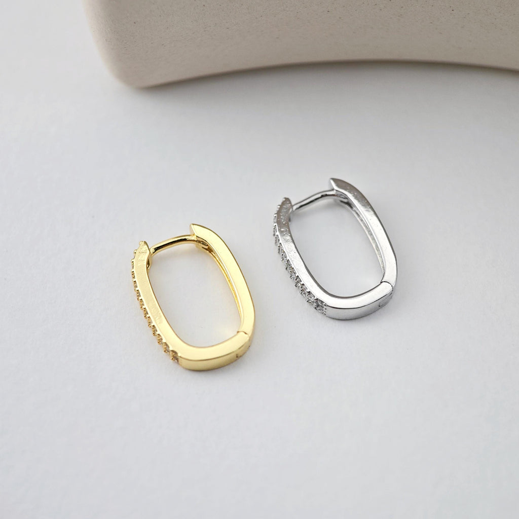 18K Gold Plated Oval Hoop Earring, CZ Pave, Huggie Hoops Earring Parts, Oval Hoop earring  for Jewelry Making S1237
