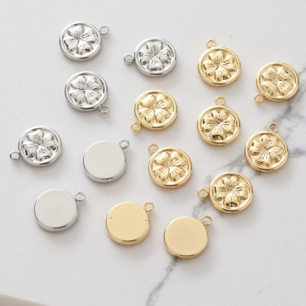 Gold Four-leaf Clover Flower Charm with loops, Bracelet Necklace Making, Gold Plated Jewelry Findings JG050