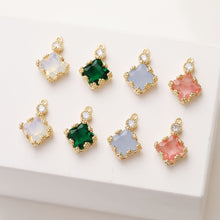 Load image into Gallery viewer, Four-leaf Clover Flower Crystal Charm with loops, Rhinestone Pendant, Bracelet Necklace Making, Gold Plated Jewelry Findings GZ381