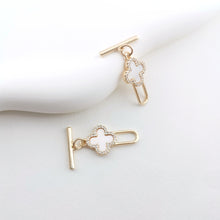 Load image into Gallery viewer, Four Leaf Clover OT Toggle Clasps, 18K Gold Plated OT Buckle, CZ Pave Mother of Pearl, Necklace Closure, Connectors Clasps, ZX050
