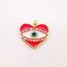 Load image into Gallery viewer, Enamel Evil Eye Charm, 18K Gold Plated Micro CZ Pave Heart Shape Eye Pendant, 23mm, Necklace Making Charm, Jewelry Findings S896-7