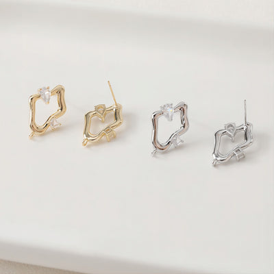 Irregular Pave CZ Earring Post, 14K Gold/Silver Plated,  S925 Silver Pin Nickel Free Earrings, Hypoallergenic Earring Findings JJ005