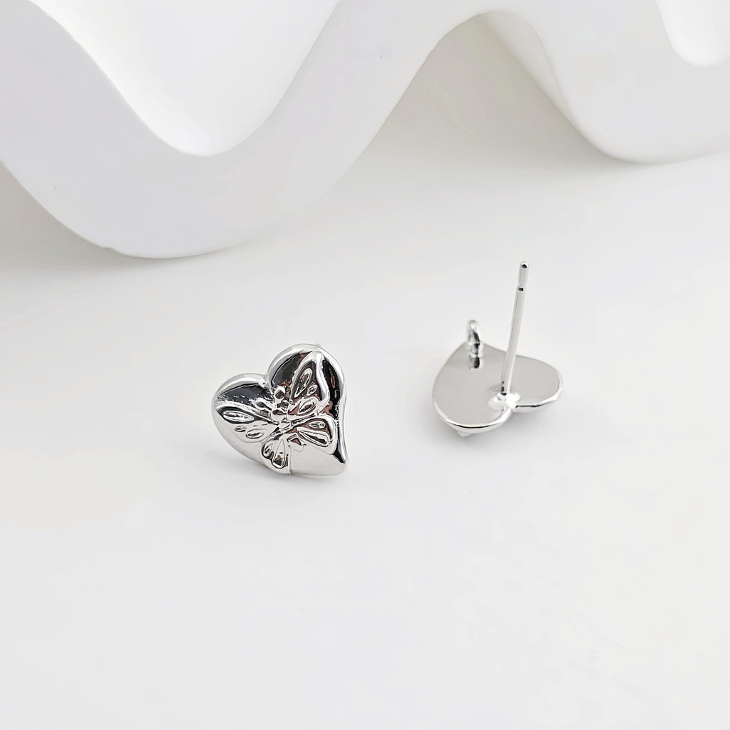 Butterfly Ear Post, Heart Shape Post, S925 Silver Ear Pin, Nickel Free, Ear Studs, 18K Gold Plated Stud Earring Finding ZX268