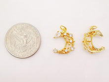 Load image into Gallery viewer, Cubic Crescent Moon Charm, Eye Charm, 18K Gold Plated Moon Pendant, Clear Micro CZ Pave Horn Charms, Jewelry Findings S774