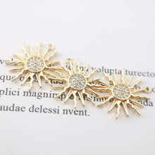 Load image into Gallery viewer, Dainty Sun Charm, Sunny Crystal Cubic Pendant, 18K Gold Plated Micro CZ Pave, 17mm, Necklace Making Charm, Jewelry Findings ZX074