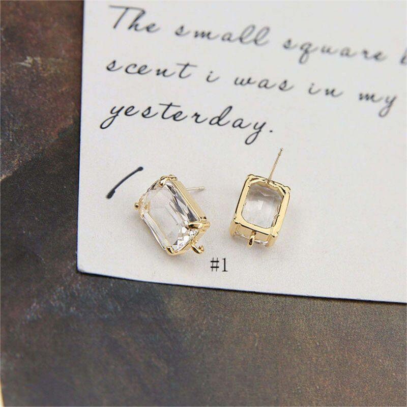 10pcs Oval Rectangular Cubic Pave Post With Loop, Nickel Free Earrings, Crystal Gemstone Stud, Hypoallergenic Earring Findings BY056-F237