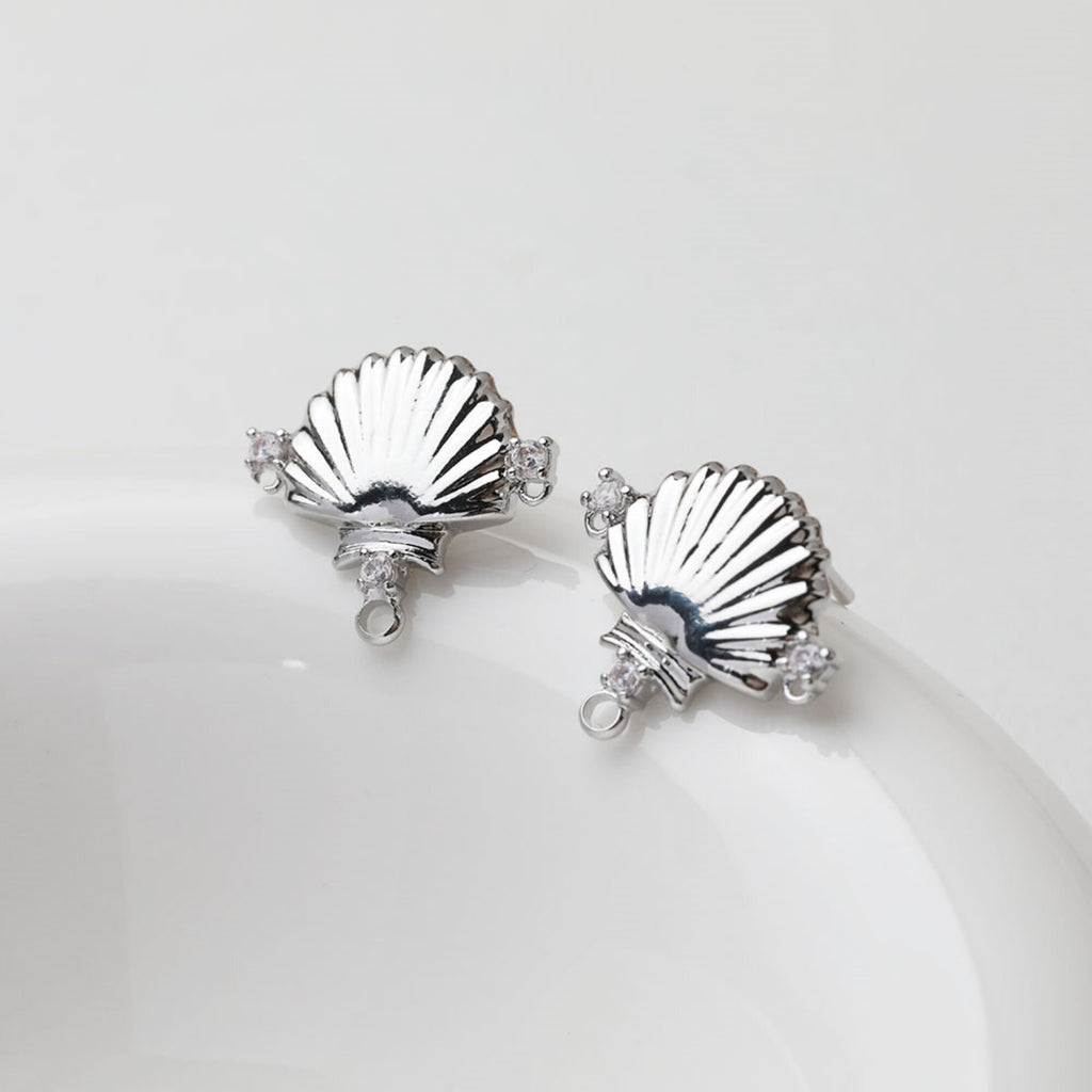 Shell Pave Cubic Earring Post, Shell Post, Gold/Silver, S925 Silver Pin Nickel Free Earrings, Hypoallergenic Earring Findings GT054