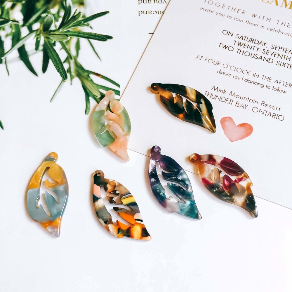 10PCS Leave Pendant, Acetic Acid, Acetate Leaf Pendant, 10 Colors You Choose, Leaf Charm, Earring Finding MY114