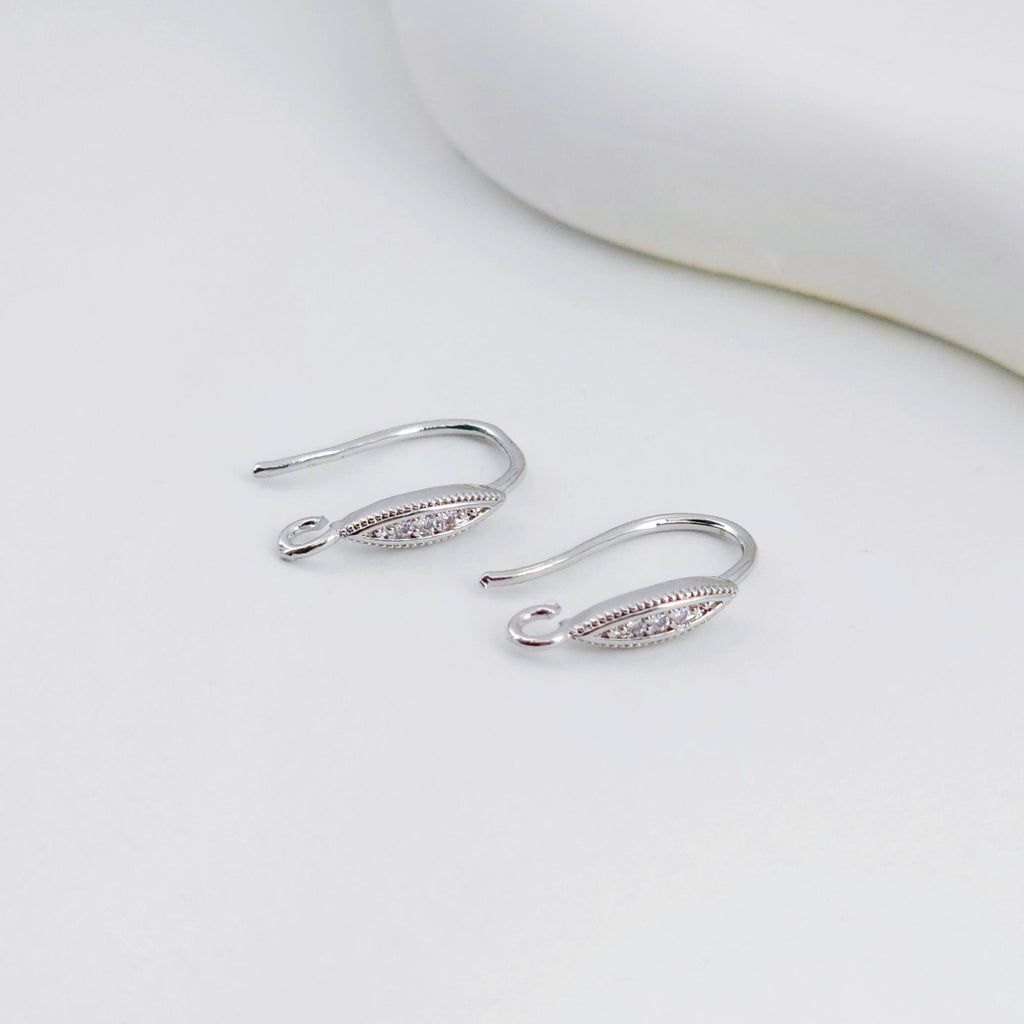 4pcs 18K Gold Plated Ear Wires, Oval Cubic Pave Earring Hooks, Nickel Free, Fish Hooks, Ear Wires for Jewelry Making D0137