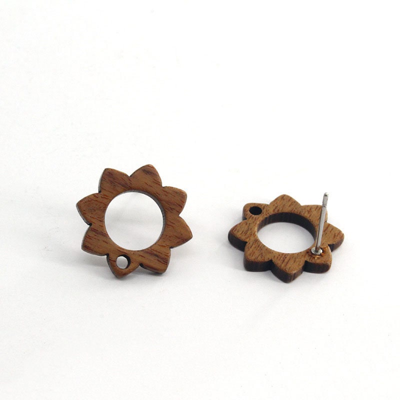 10PCS Wooden Flower Studs Collection, Geometric Wooden Earring Findings, Nickel Free, Earring Finding MY019-JT001