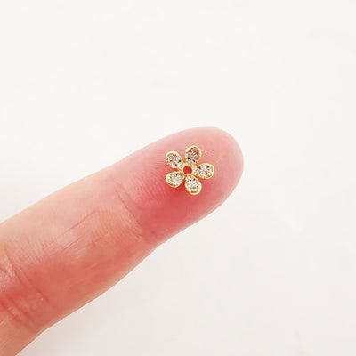 10pcs Tiny Flower Spacer Beads, 18K Gold Plated Floral Beads, CZ Pave, 8mm, Bracelet Necklace Making Jewelry Finding S20341