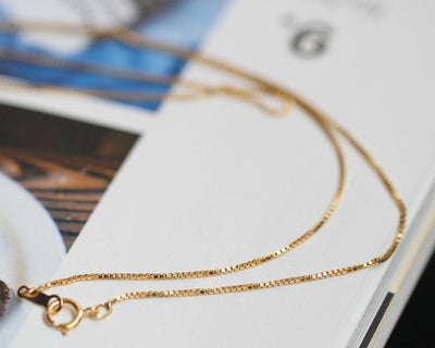 14K Gold Filled Box Chain Necklace, Finished Chain- 0.75/0.85mm Flat Cable Chain with Spring Clasp, Ready for Wear, Finished Box Chains B030