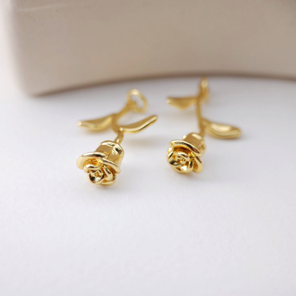 Gold Rose Flower Charm with loops, Flower Charm Pendant for Bracelet Necklace Earring, Jewelry Findings S1212