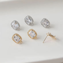 Load image into Gallery viewer, Vintage Rectangular Ear Post With Loop, S925 Silver Ear Pin Nickel Free, Gold/Silver Ear Stud, Hypoallergenic Earring Findings GE076