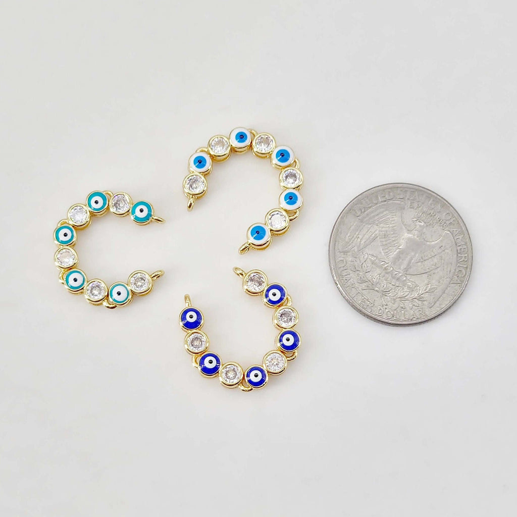 دلاية عين شريرة مطلية بالمينا، موصل عين مطلي بالذهب عيار 18 قيراط، 45 مم، لصنع الأساور، إكسسوارات المجوهرات S20656