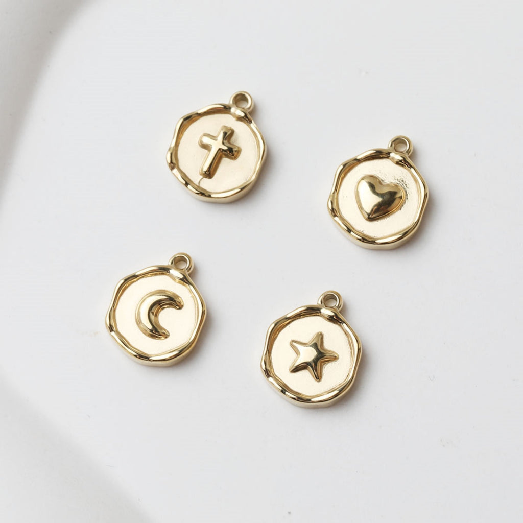 Gold Coin Pendant, Stainless Steel Round Pendant, Cross Charm for Necklace Making, Jewelry Findings GT027