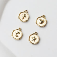 Load image into Gallery viewer, Gold Coin Pendant, Stainless Steel Round Pendant, Cross Charm for Necklace Making, Jewelry Findings GT027