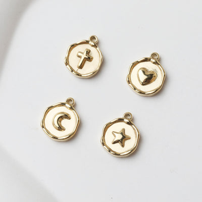 Gold Coin Pendant, Stainless Steel Round Pendant, Cross Charm for Necklace Making, Jewelry Findings GT027