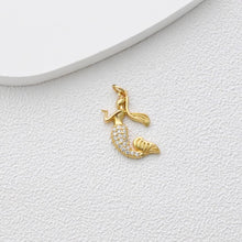 Load image into Gallery viewer, Mermaid Pendant, Conch Pendant, 18K Gold Plated CZ Pave Charms, Pendant for Necklace Jewelry Findings S1370