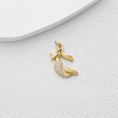 Mermaid Pendant, Conch Pendant, 18K Gold Plated CZ Pave Charms, Pendant for Necklace Jewelry Findings S1370
