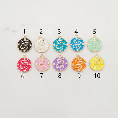 Snake Charm, Dainty CZ Pave, Round Enamel 18K Gold Plated, Snake Pendant, Bracelet Necklace Making Charm, 15mm Jewelry Finding S20382