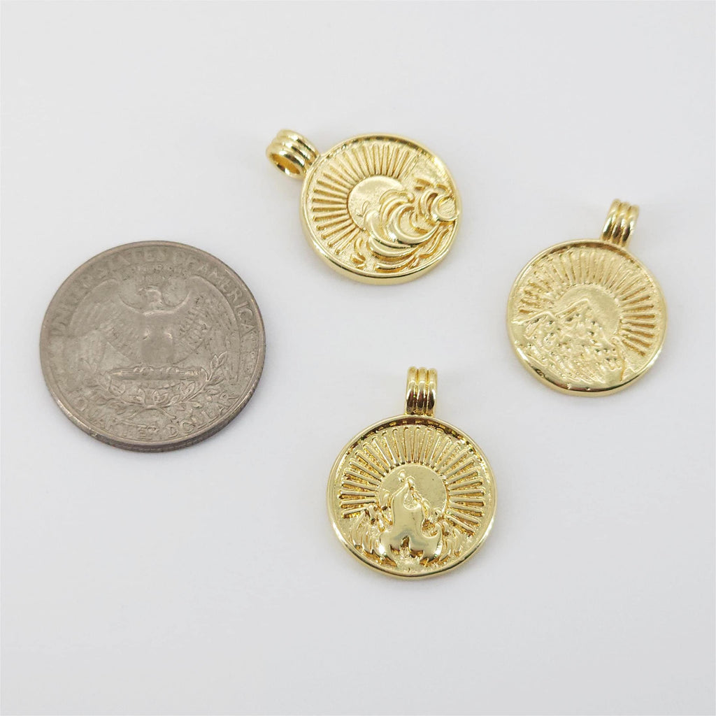 Natural Scenery Pendant, 18k Gold Plated Charm, Element Charm, Fire/Mountain/Water Charm for Bracelet Necklace Earring Making S20814