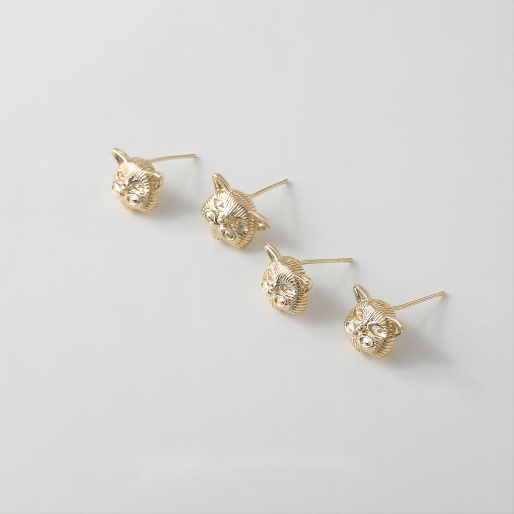 Pendientes de gato con pasador, oro/plata de 14 quilates, plata S925, sin níquel, con forma de animal y aro GE029