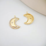 Cubic Crescent Moon Charm, 18K Gold Plated Moon Pendant, Clear Micro CZ Pave Horn Charms, 20x14mm, Jewelry Findings S116