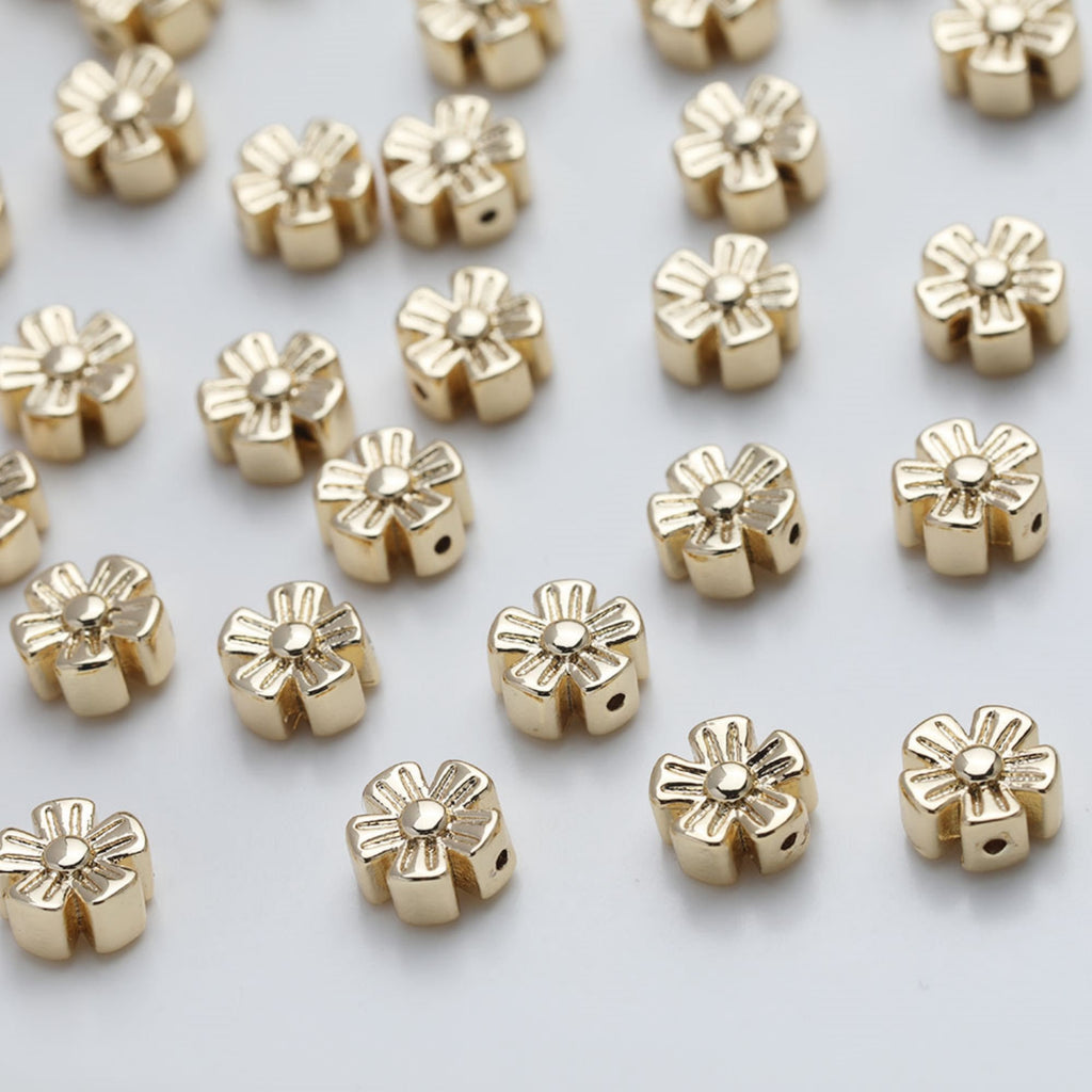 Cuentas espaciadoras de flores, chapadas en oro de 14 quilates, cuentas de flores 3D, delicadas cuentas para hacer aretes, accesorio de joyería GZ530