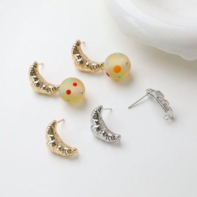 Moon Ear Post, Cow Horn Post, S925 Silver Ear Pin Nickel Free Earrings, Gold Ear Stud, Hypoallergenic Earring Findings GZ731