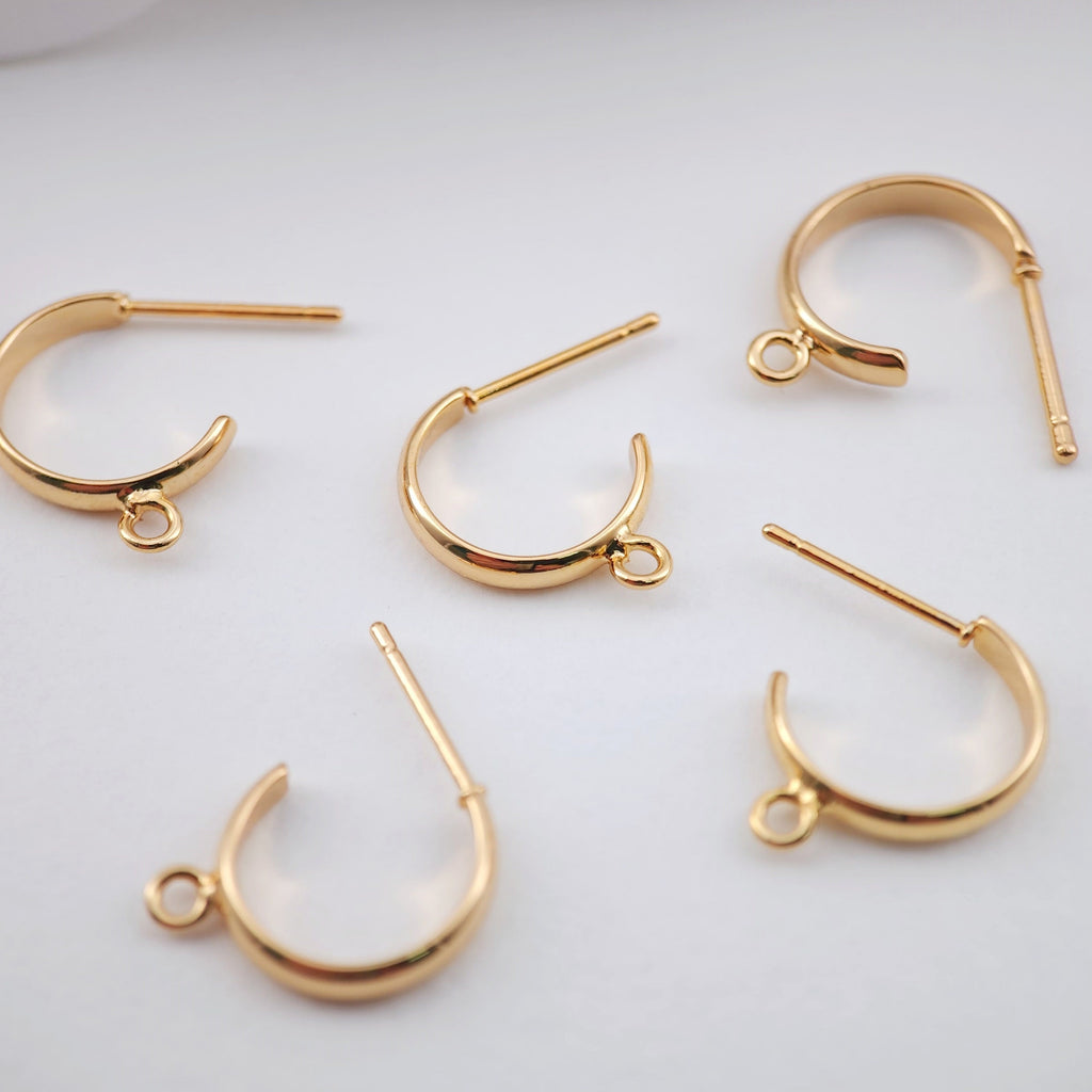 10pcs C Shape Earrings Post With Loop, 20K Gold Plated, Nickel Free Earrings, Ear Stud Loop, Hypoallergenic Earring Findings  D0044