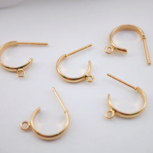 Load image into Gallery viewer, 10pcs C Shape Earrings Post With Loop, 20K Gold Plated, Nickel Free Earrings, Ear Stud Loop, Hypoallergenic Earring Findings  D0044