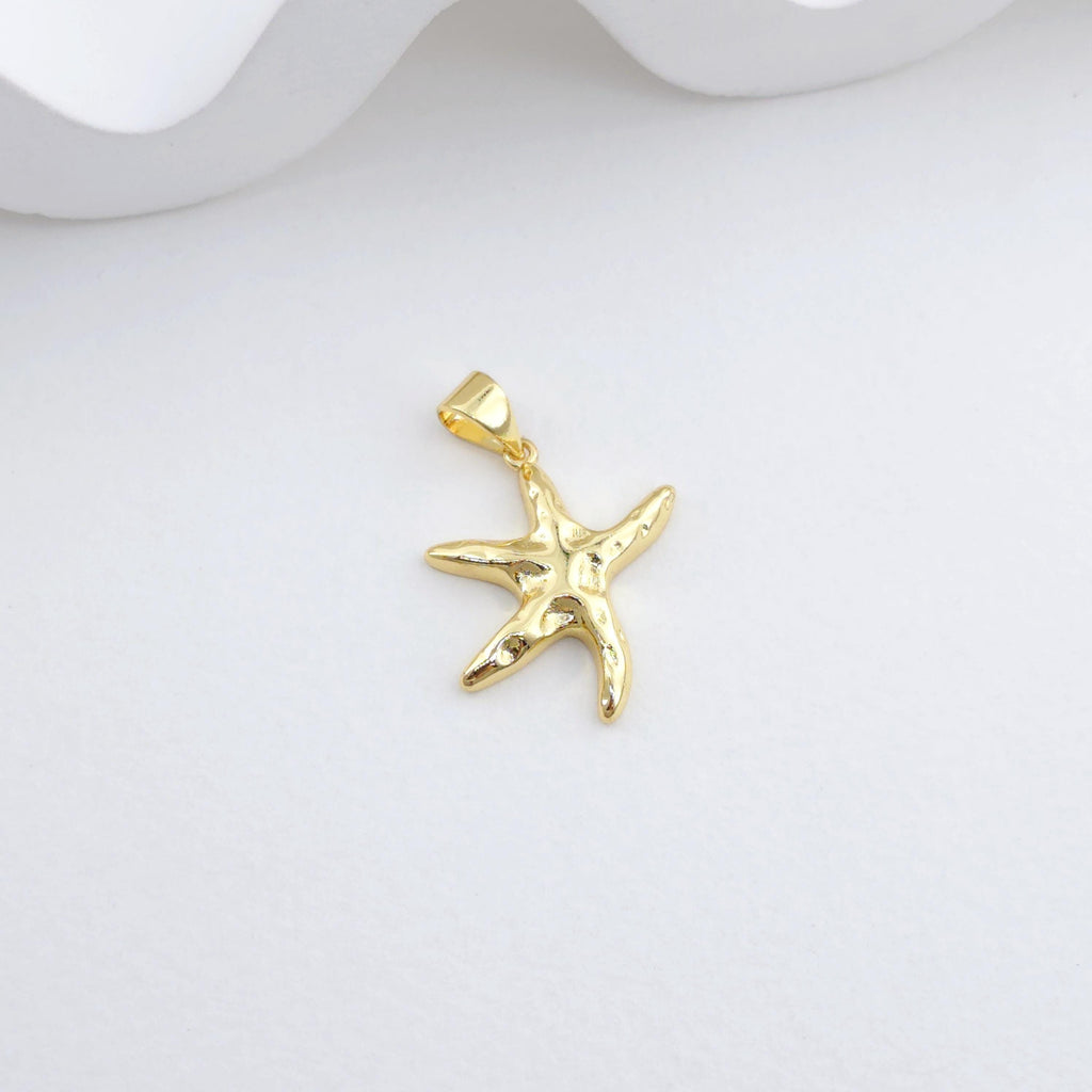 Gold Marine Life Pendant, 18k Gold Plated Brass Charm, Polish Gold Shell Pendant, Starfish Charm, Necklace Making, Jewelry Findings S1299