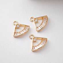 Load image into Gallery viewer, CZ Pave Fan Shape Charm, Cubic Rhombic Pendant, Earring Pendant, Real Gold Plated Brass Earring Charms, Jewelry Findings D0076