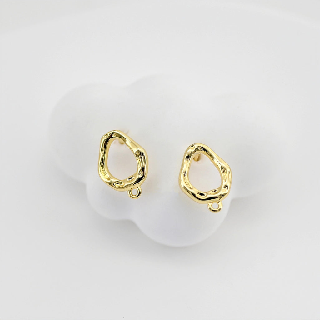 قرط أذن مطروق غير منتظم، ذهب/فضة عيار 18 قيراطًا، أقراط فضة S925 خالية من النيكل، قرط أذن مع حلقة D0424