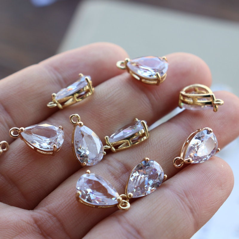 Crystal Tiny Teardrop Charms, 14K Gold/Silver Plated Teardrop Pendant, 8*12mm, Jewelry Findings JY080-F065